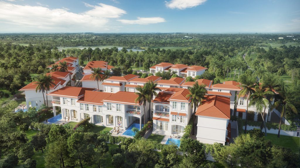 Aerial view of luxury villas in Goa
